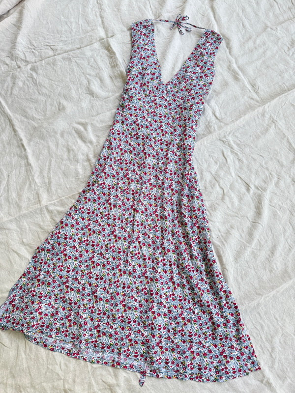 brunch dress midi Trendy Blue Floral Smocked Midi Dress | Women's Dress
