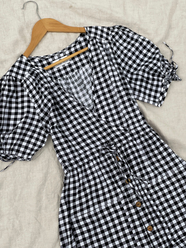 Black gingham dress with sleeves