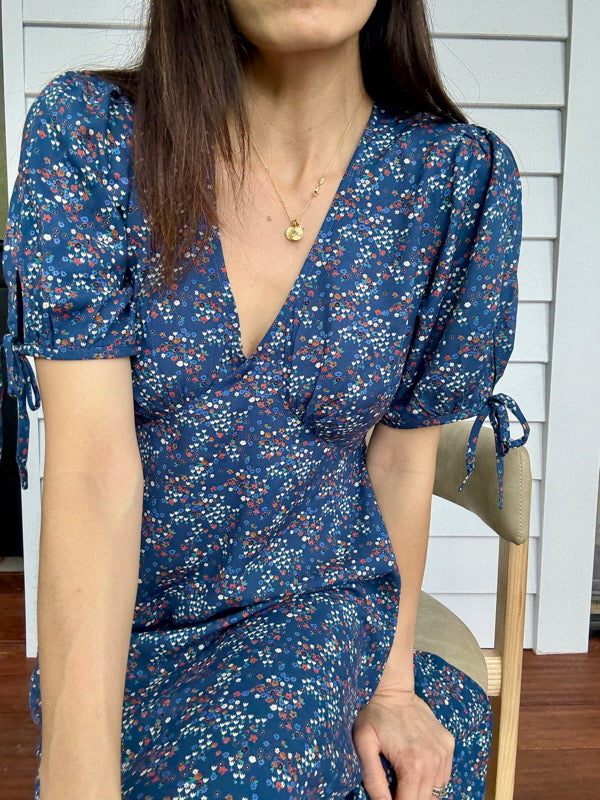 blue dress for baby girl 100% Cotton Camel Brown Floral Mini Dress - All Dresses main image 0