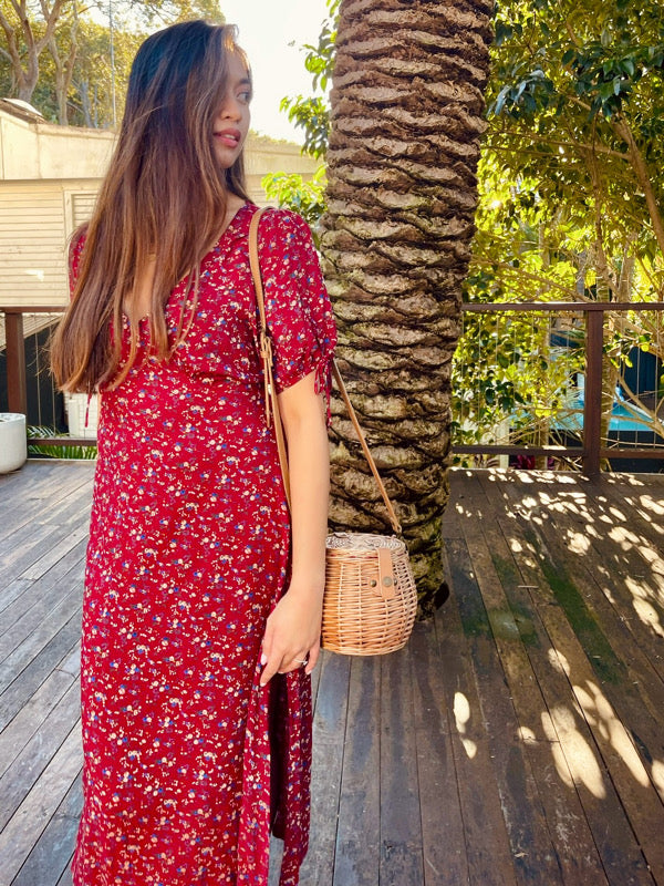Dylan Red Floral Midi Dress - B Corp - All The Wild Rose All The Wild Roses Dylan Red Floral Midi Dress - B Corp - All The Wild Rose All The Wild Roses