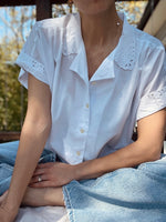 Vintage White Cotton Short-Sleeved Blouse