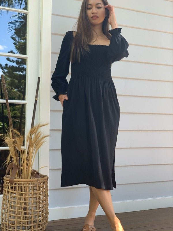 Alena Black Cotton Dress - Sustainable Style - All The Wild Roses Alena Black Cotton Dress - Sustainable Style - All The Wild Roses