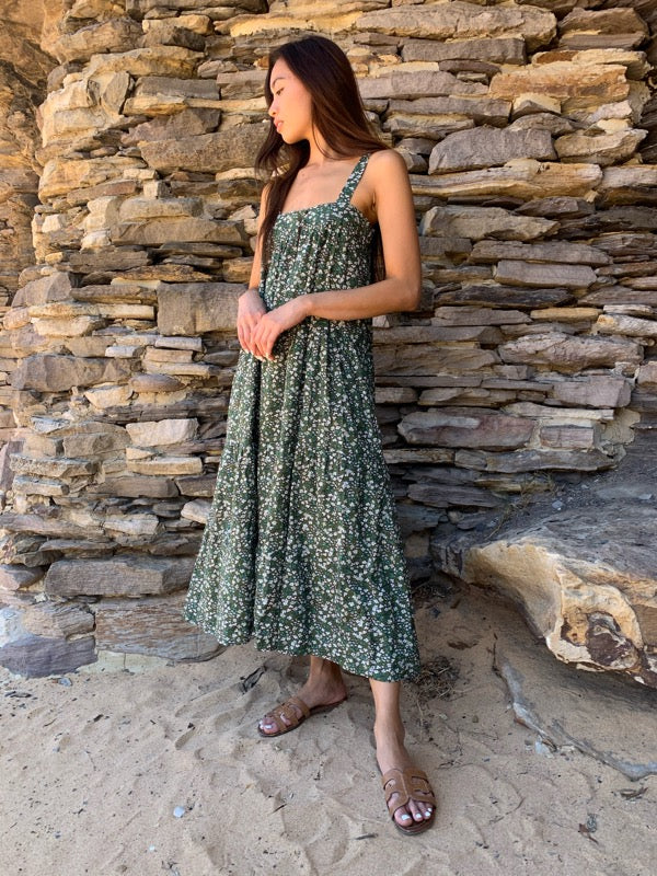 Arabella Vintage Green Floral Cotton Dress - All The Wild Roses Arabella Vintage Green Floral Cotton Dress - All The Wild Roses