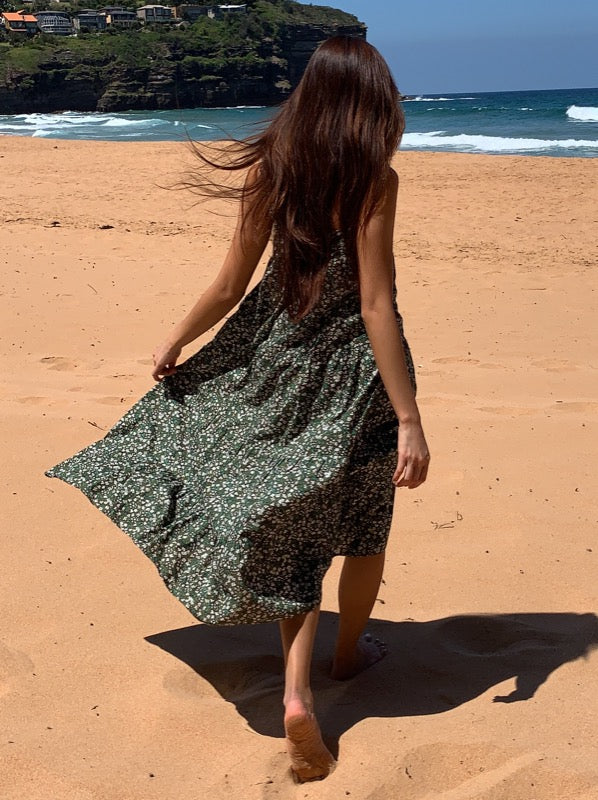 Arabella Vintage Green Floral Cotton Dress - All The Wild Roses Arabella Vintage Green Floral Cotton Dress - All The Wild Roses