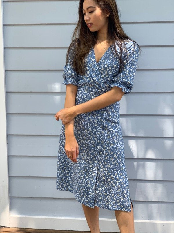 Lia blue floral cotton wrap dress-5-1