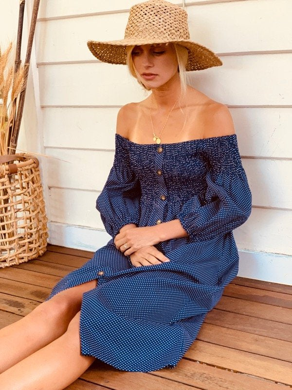 Elly Navy Polka Dot Dress - Sustainable Style - All The Wild Roses Elly Navy Polka Dot Dress - Sustainable Style - All The Wild Roses