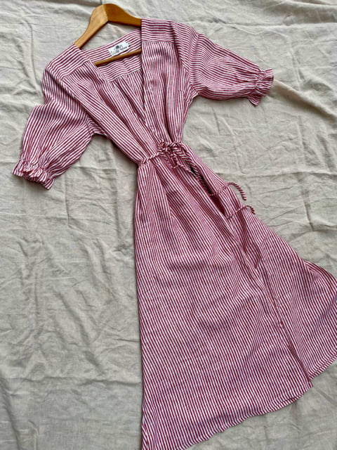 Lia Indigo Stripe Linen Wrap Dress