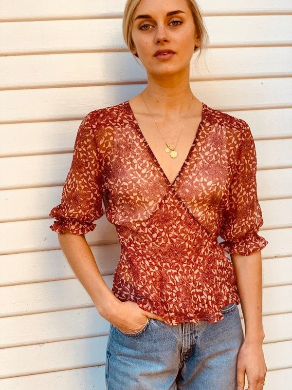 Lia Red Silk Wrap Blouse-4