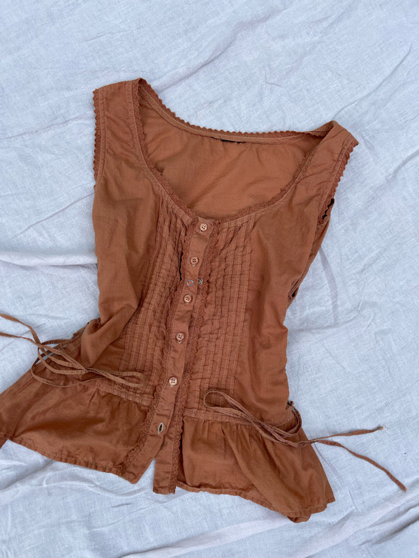 Vintage Hand Dyed Terracotta Cotton Camisole