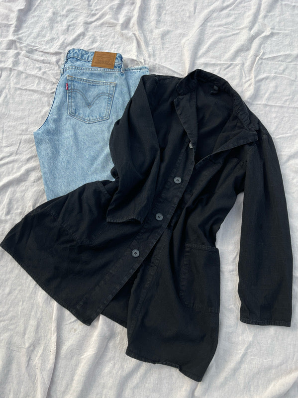 Vintage Black Cotton Chore Jacket