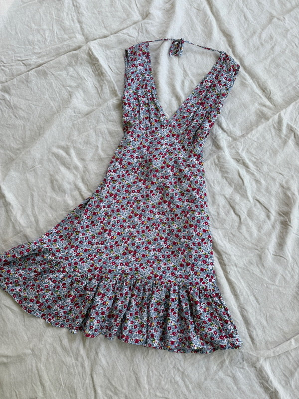 Alana Vintage Blue Floral Mini Dress