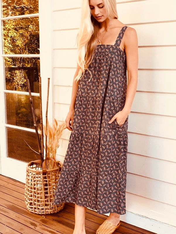 Arabella Vintage Black Floral Cotton Dress