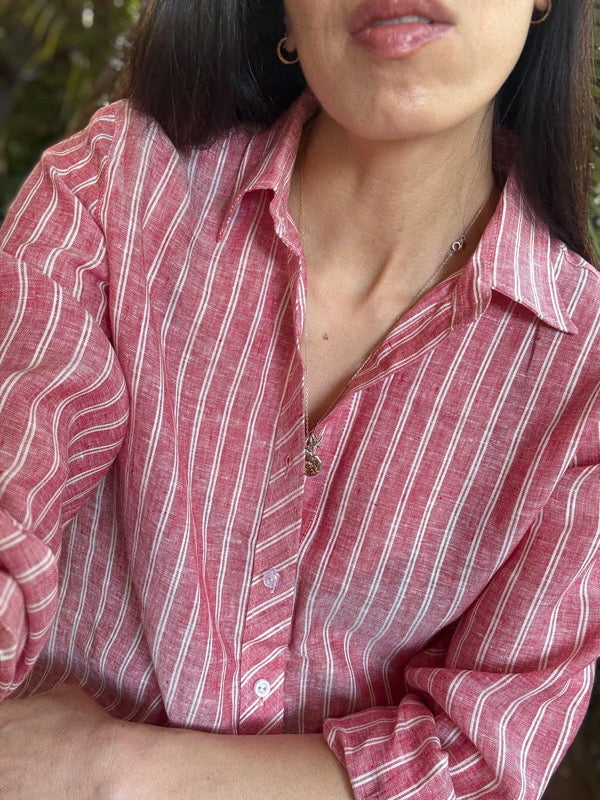 Birkin Linen Red Stripe Shirt