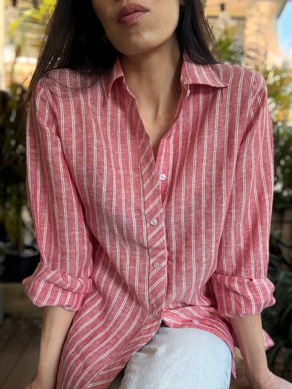 Birkin Linen Red Stripe Shirt