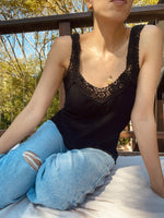 Vintage Black Crochet & Cotton Camisole