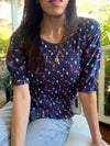 Christy Black Print Smocked Short Sleeve Top