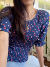 Christy Black Print Smocked Short Sleeve Top