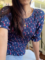 Christy Black Print Smocked Short Sleeve Top