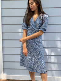 Lia Blue Floral Wrap Dress