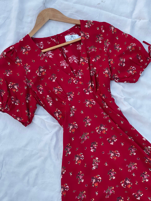 Dylan Red Floral Midi Dress