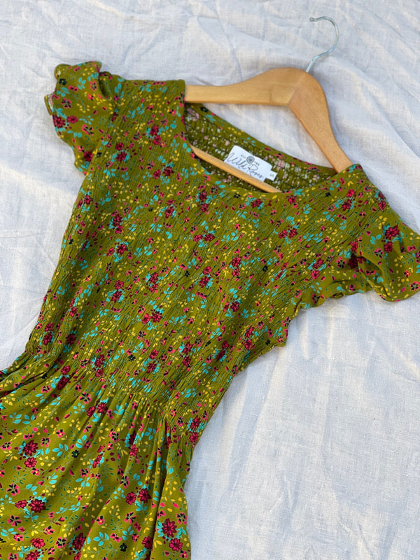 Bridie Green Floral Short Dress