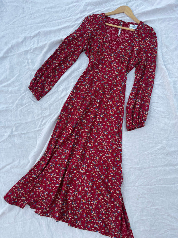 Frankie Red Floral Midi Long Sleeved Dress