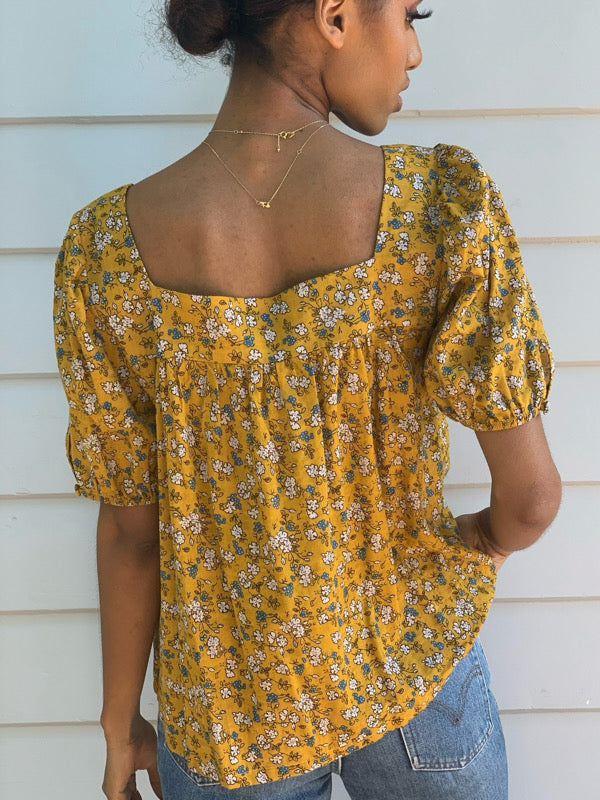 Hailey Golden Floral Cotton Top