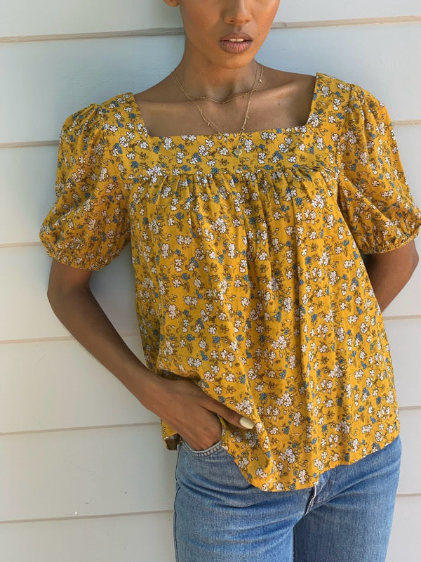 Hailey Golden Floral Cotton Top