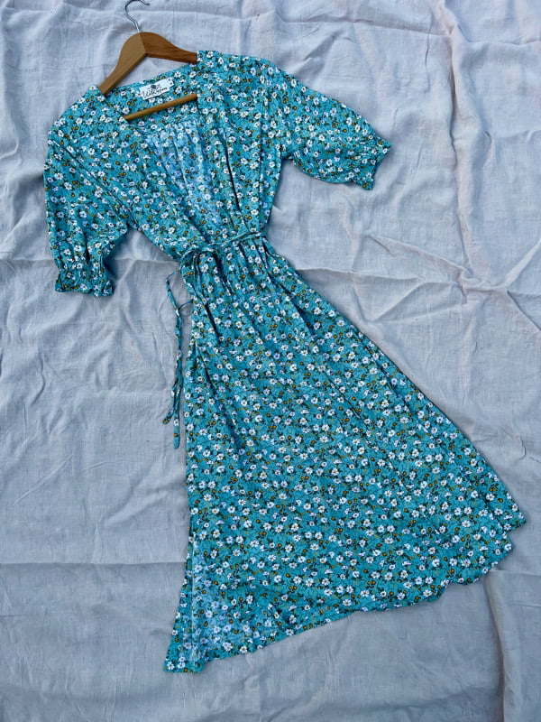 Lia Blue Floral Wrap Dress