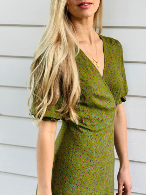 Lia Moss Green Floral Wrap Dress