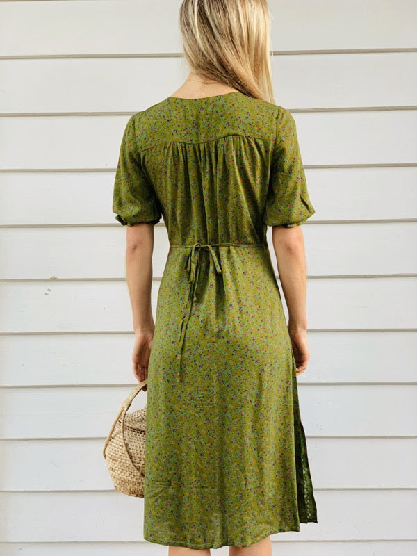 Lia Moss Green Floral Wrap Dress