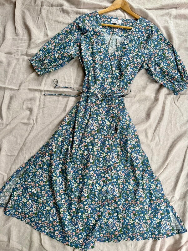 Lia Blue Floral Cotton Wrap Dress