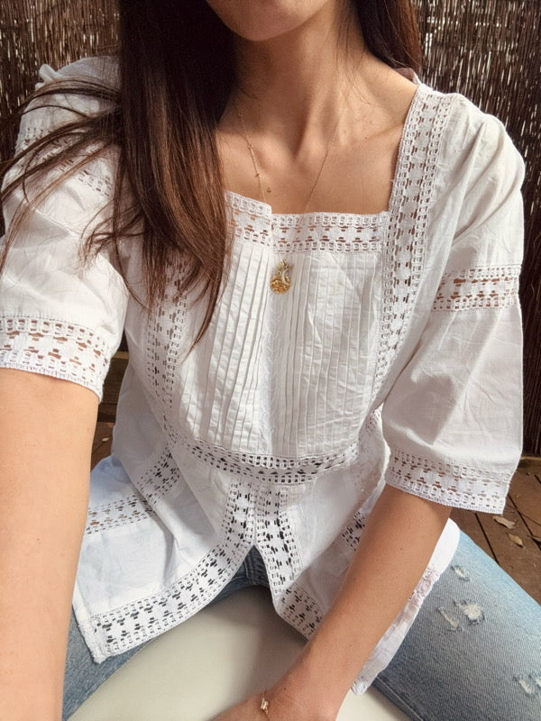 VIntage Cotton Lace Embroidered Blouse