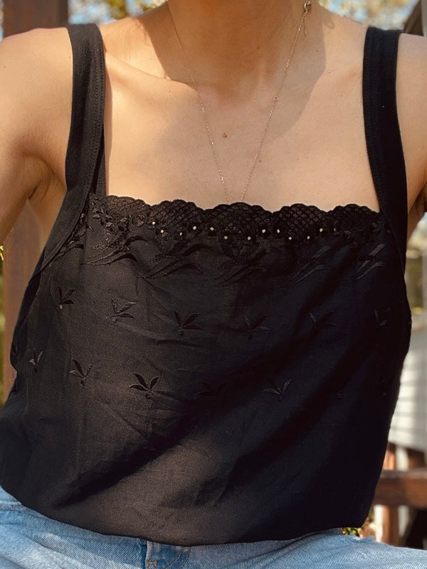 Vintage Black Cotton Camisole