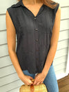 Vintage Black Embroidered Sleeveless Blouse