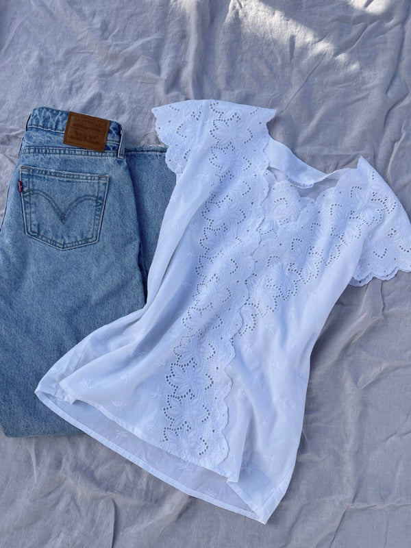 Vintage Cotton Lace Short-Sleeved Top