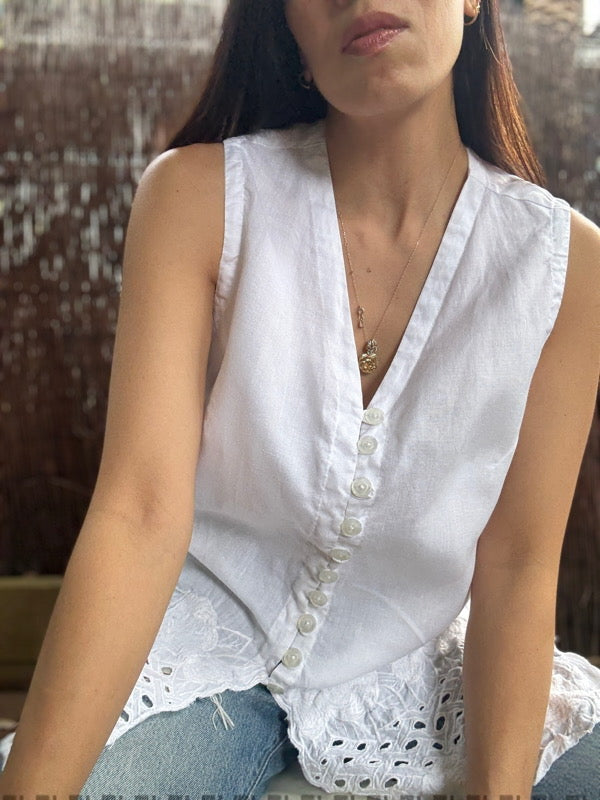Vintage Linen Cotton Sleeveless Blouse