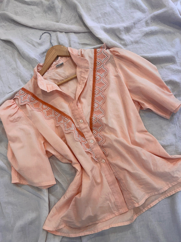 Vintage Peach Hand Dyed Short-Sleeved Blouse