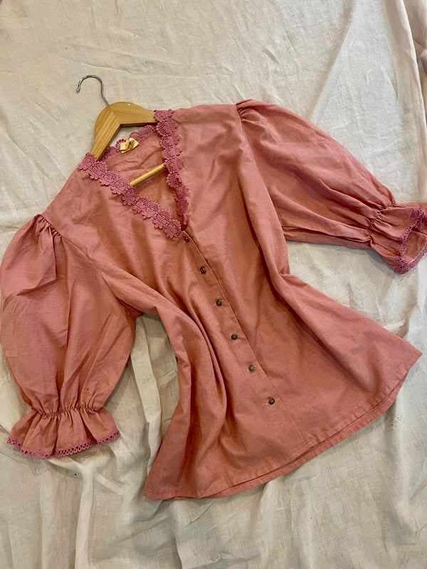 Vintage Terracotta Rose Dyed Short-Sleeved Blouse