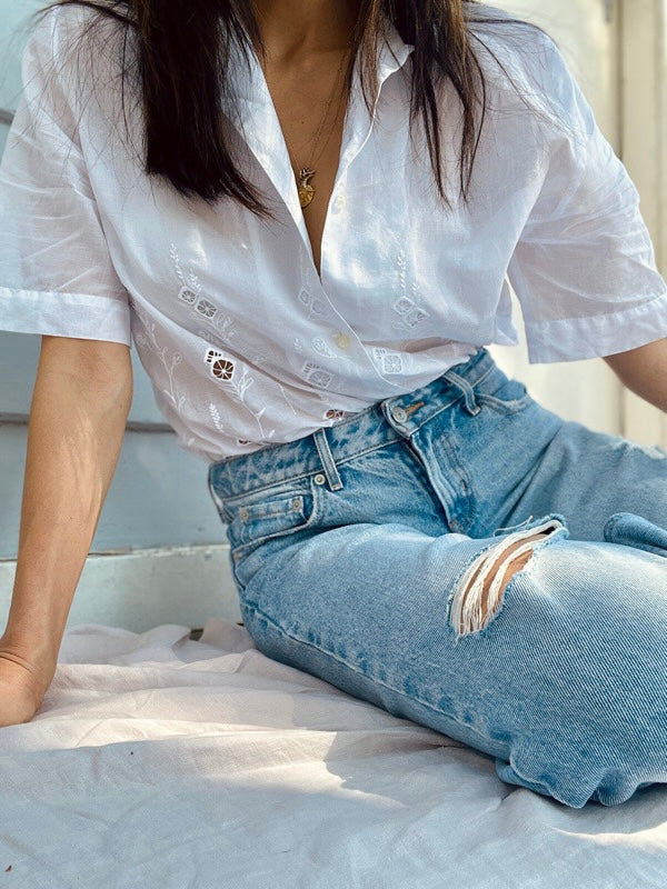 Vintage White Cotton Embroidered Top