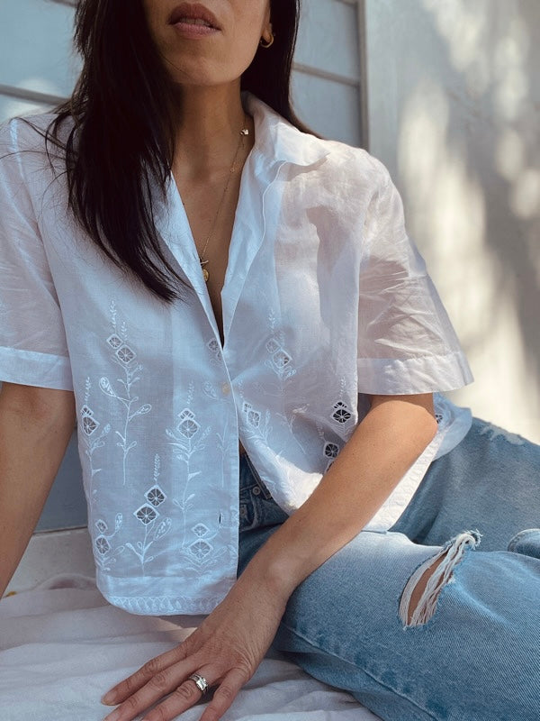 Vintage White Cotton Embroidered Top
