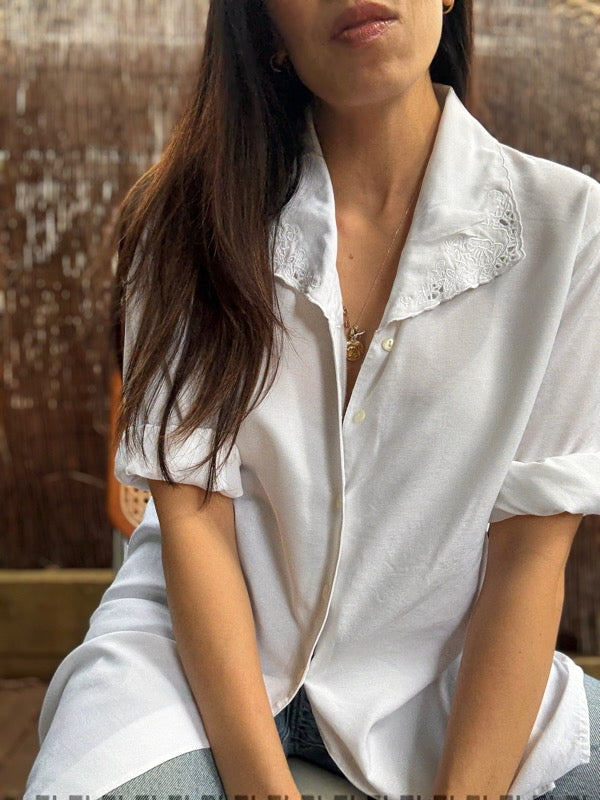 Vintage White Cotton Long Sleeve Shirt