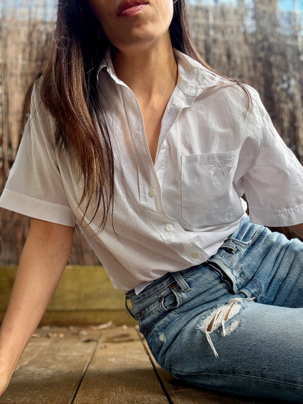 Vintage White Cotton Short-Sleeved Shirt
