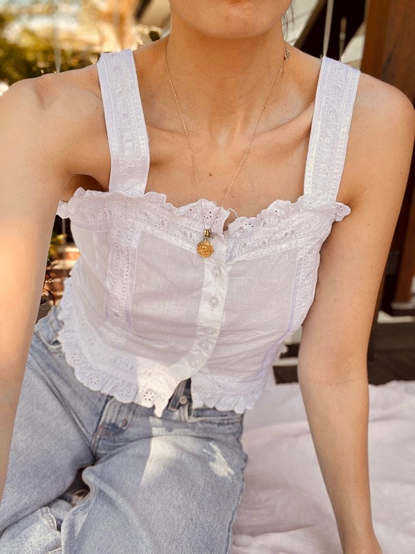 Vintage White Crop Cotton Camisole