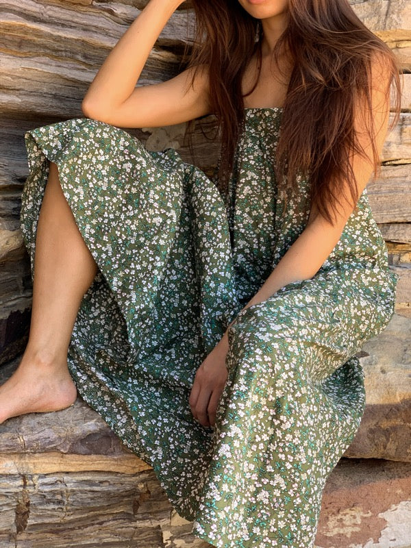 Arabella Vintage Green Floral Cotton Dress - All The Wild Roses Arabella Vintage Green Floral Cotton Dress - All The Wild Roses