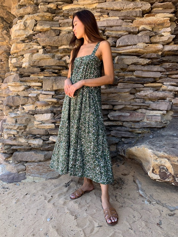 Arabella Vintage Green Floral Cotton Dress