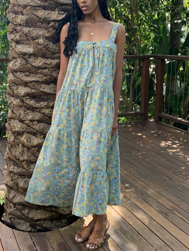 Arabella Vintage Green Floral Cotton Dress - All The Wild Roses Arabella Vintage Green Floral Cotton Dress - All The Wild Roses