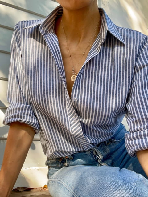 Navy Stripe Linen