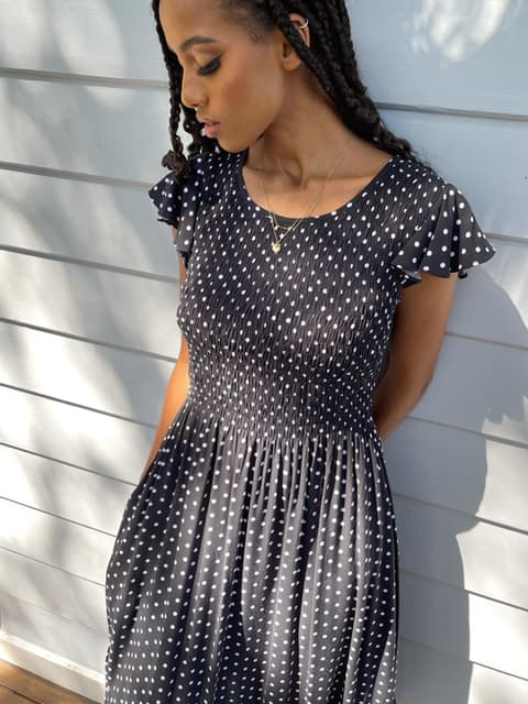Bridie Black Polka-Dot Midi Dress