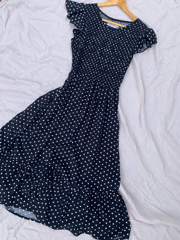 Bridie Black Polka-Dot Midi Dress